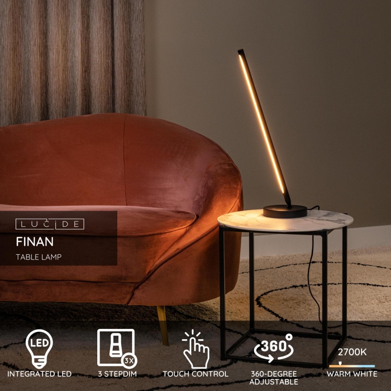 Lucide FINAN - Stolová lampa - LED Dim. - 1x9W 2700K - Čierna